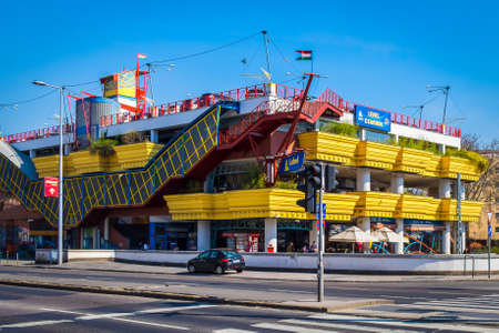 Budapest, Hungary, March 2020, view of Lehel Market hall and shopping centre buildingの写真素材