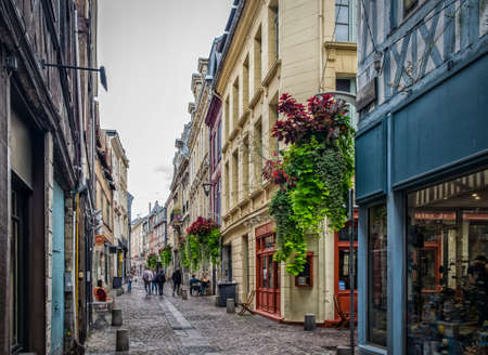 Rouen, France, Oct 2020, view of âRue St Nicolasâ a street in the old part of the cityのeditorial素材