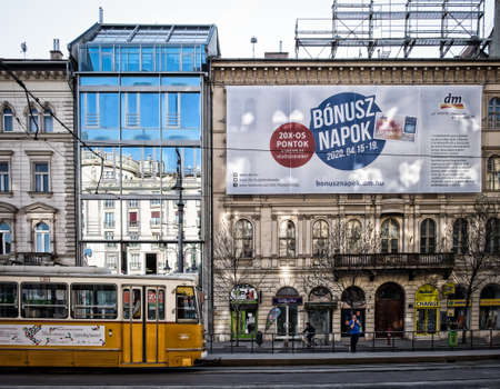 Hungary, Budapest, March 2020, urban scene on Karoly korutのeditorial素材