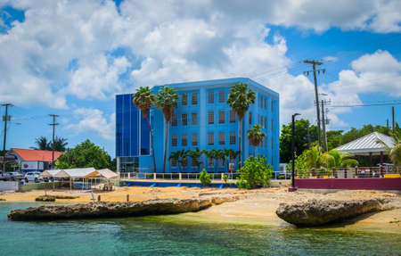 Grand Cayman, Cayman Islands, July 2020, view of Harbour Center building in George Town by the Caribbean Seaのeditorial素材