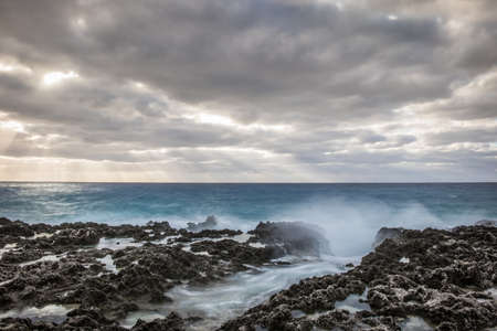 Storm over the Caribbean Sea, in the West Bay area, Grand Cayman, Cayman Islandsの写真素材