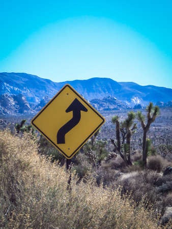 California, USA, view of a traffic sign in Joshua Tree National Parkの写真素材