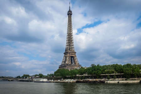 Paris, France, May 2022, view of the Eiffel Tower on an overcast day