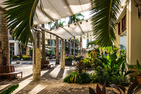Grand Cayman, Cayman Islands, Aug 2022, view of The Paseo, a street in Camana Bayの写真素材