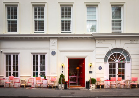London, UK, Sept 2022, view of The Little Scarlet Door a cocktail bar in Sohoの写真素材