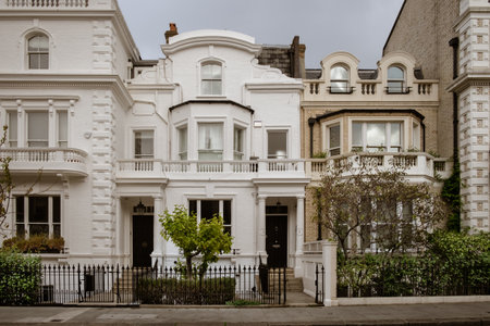 England, United Kingdom, April 2023, view of Some houses in Neville Terrace in the Royal Borough of Kensington and Chelseaの写真素材