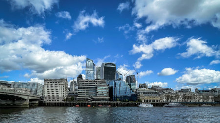 England, United Kingdom, April 2023, view of the City of London by the River Thamesの写真素材