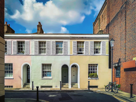 England, United Kingdom, April 17th 2023, view of a terraced house in the Royal Borough of Kensington and Chelseaの写真素材