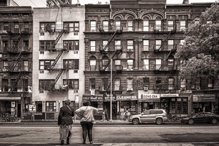 New York City, USA, May 14th 2018, urban scene on the 3rd Avenue in East Village, Manhattanの写真素材