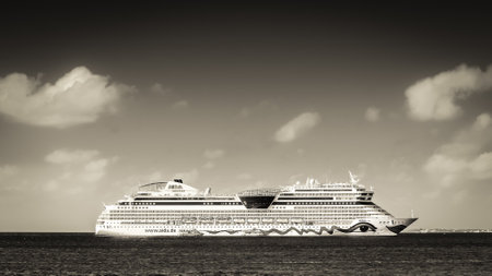 Grand Cayman, Cayman Islands, January 16th 2017, view of the AIDAmar cruise ship on the Caribbean Seaの写真素材