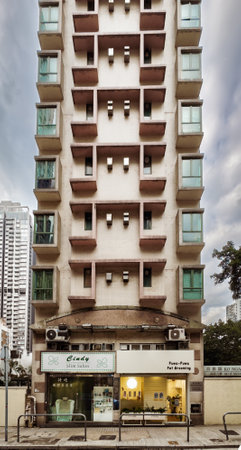 Hong Kong, Hong Kong Island, Jan 28th 2024, view of a building with two stores on High Street in Sai Wan districtの写真素材