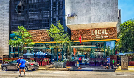Texas, USA, May 29th 2024, view of Local Foods, a restaurant in downtown Austinの写真素材