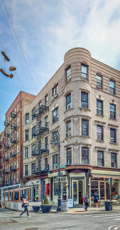 New York City, USA, April 30th 2024, view of a restaurant on Orchard Street in Lower East Side neighborhood of Manhattanの写真素材