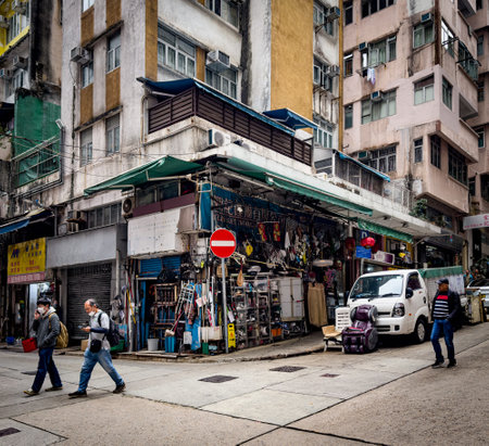 Hong Kong, Hong Kong Island, Jan 29th 2024, view of a hardware store on Stone Nullah Lane in Wan Chaiの写真素材