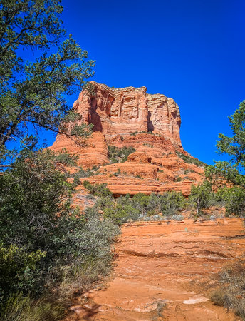 View of the Courthouse Butte on the Courthouse Loop Butte Trail, in Coconino National Forest, Arizonaの写真素材