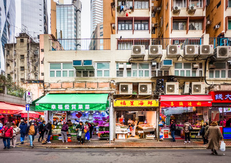 Hong Kong, Hong Kong Island, Jan 29th 2024, view of an urban scene on Bowrington Road Marketの写真素材