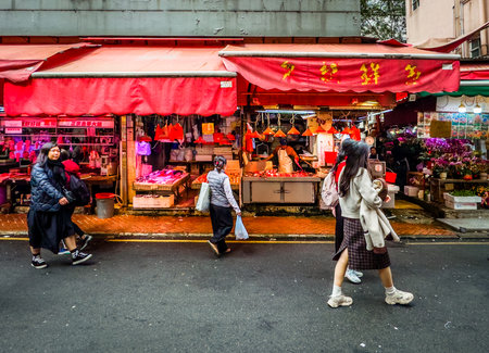 Hong Kong, Hong Kong Island, Jan 29th 2024, view of an urban scene on Bowrington Road Marketの写真素材