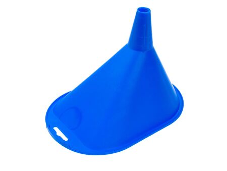 Blue funnel isolated on white backgroundの写真素材