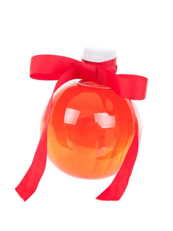 Round fancy plastic bottle on pure white backgroundの写真素材