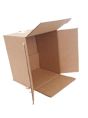 Cardboard open fallen view on pure white background