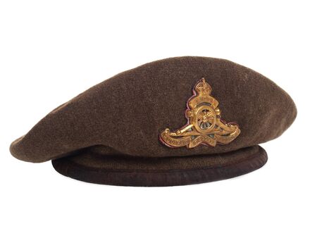 World War II Canadian soldier beret 3/4 view on pure white backgroundの写真素材