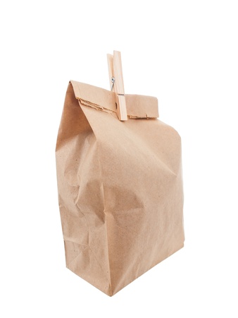 Old style paper lunch bag closed with clothespinの写真素材