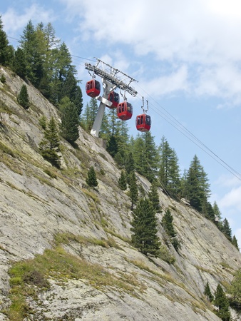 Red cable car lift at Chamonix mer de glaceの写真素材