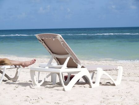 Chair on the beach near with Caribbean seaの写真素材
