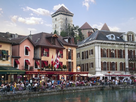 Old Annecy restaurants, France,  city general viewのeditorial素材