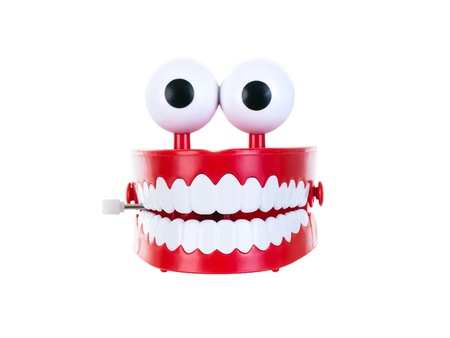 Chattering teeth on a pure white backgroundの写真素材