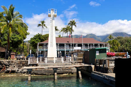 A lighthouse in Lahaina, Maui marks the entrance to the harbour.の写真素材