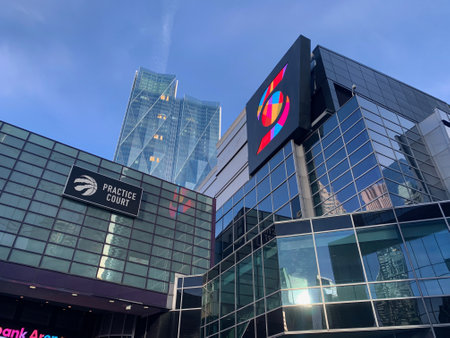 A close up detail look of the Scotiabank Arena in Toronto.のeditorial素材