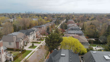 An aerial view of a residential neighborhood in the York Mills area of Toronto.の写真素材