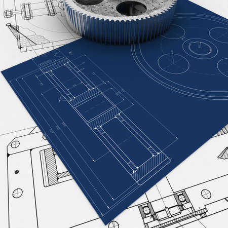 mechanical sketch with 3d modelの写真素材