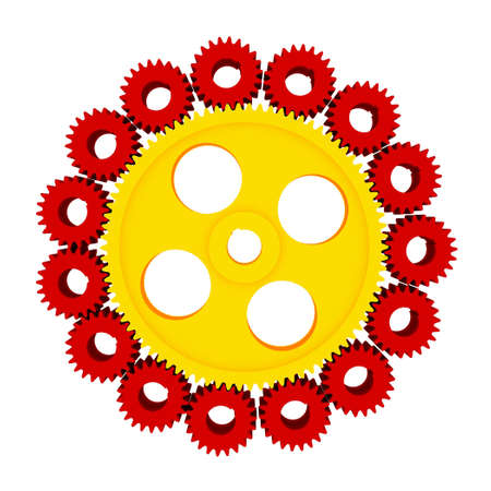 yellow  and red gearsの写真素材