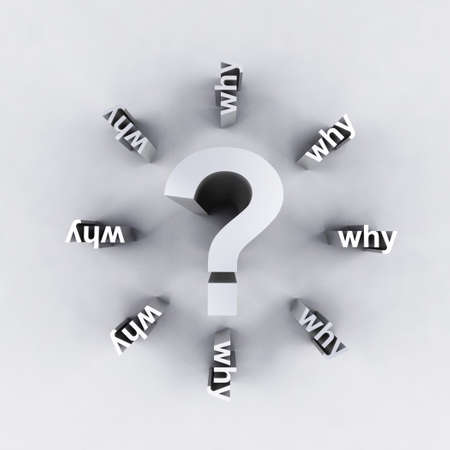 3D rendering of a big silver question mark with why