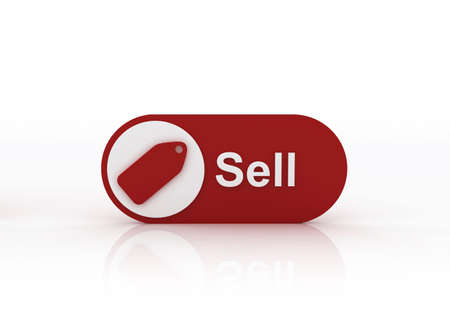 Sell button with a price tag on white backgroundの写真素材