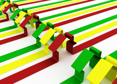 3d Green, Red and Yellow house sign isolated on whiteの写真素材