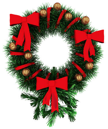 Christmas wreath, isolated on white backgroundの写真素材