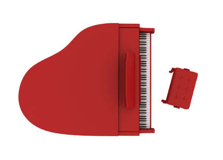 Beautiful red grand piano isolated on white backgroundの写真素材