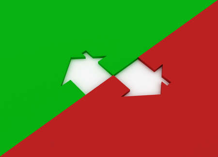 Fine 3d image metaphor of Red and Green house signの写真素材