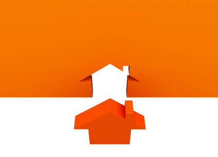 Fine 3d image metaphor of Orange house sign with white backgroundの写真素材