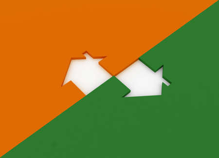 Fine 3d image metaphor of Green and Orange house signの写真素材