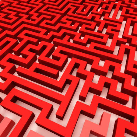 3d Render illustration of Simple red maze, Isolated on white and very easily to cutの写真素材