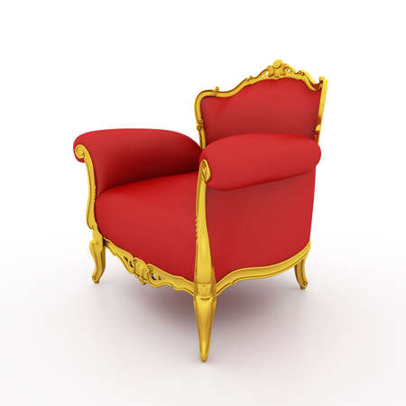Classic glossy red armchair, isolated on a white backgroundの写真素材