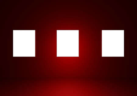 Blank frames in a dark red roomの写真素材