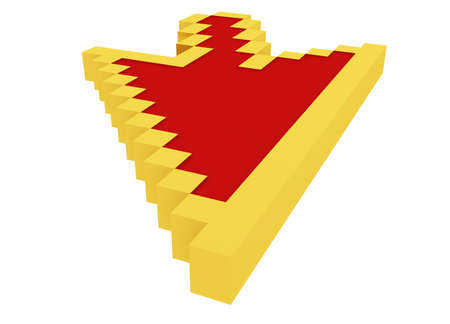 3d golden arrow with red sides isolated on whiteの写真素材