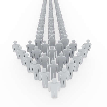 People stand in row like arrowの写真素材