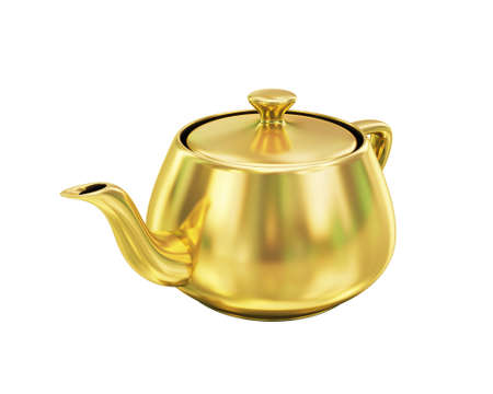 Golden teapot on white backgroundの写真素材