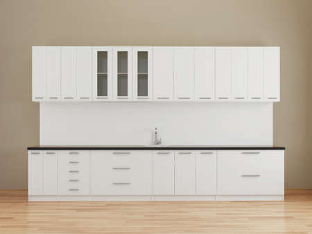 Modern empty kitchen in whiteの写真素材